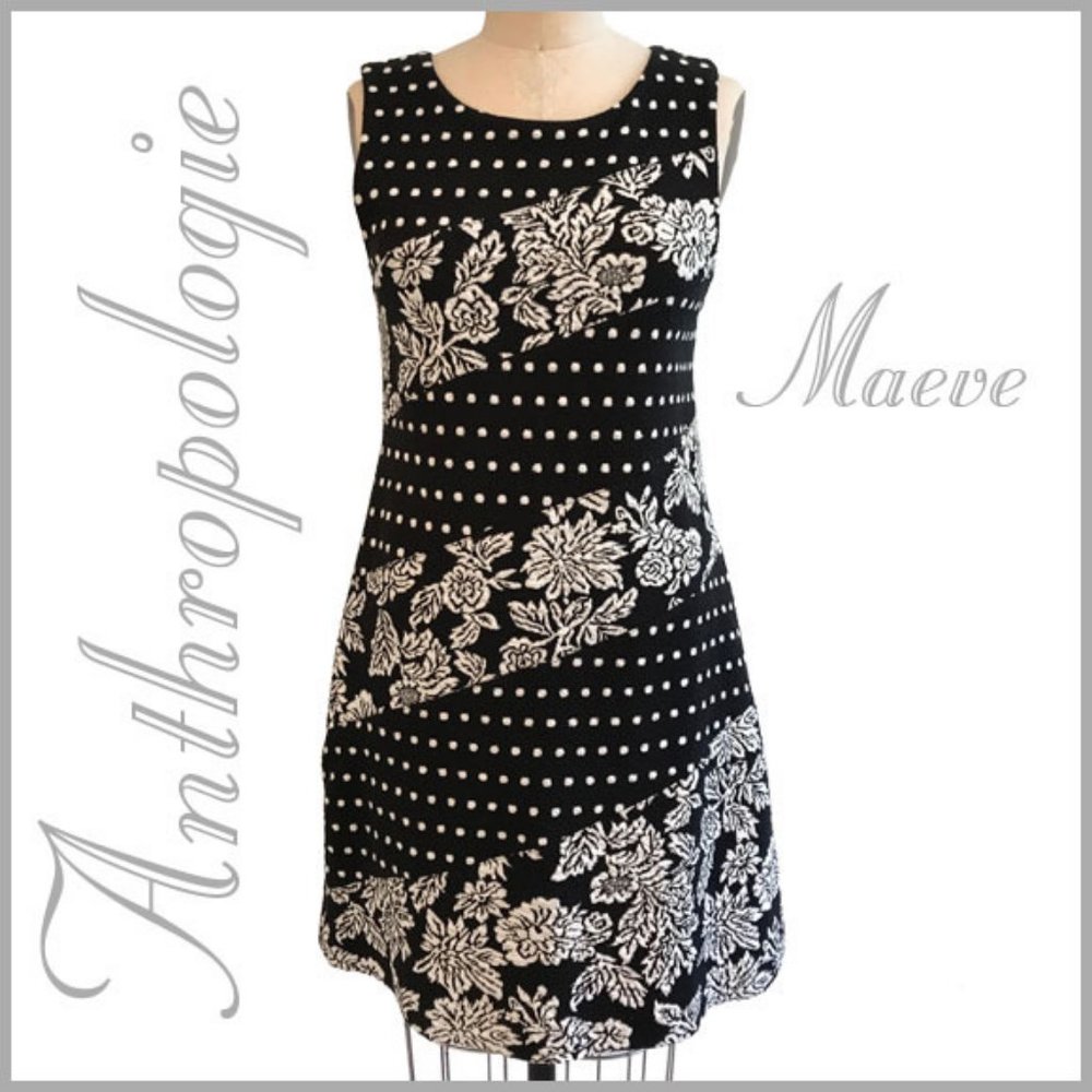 Anthropologie Maeve Black & White Floral and Dot Dress Size S